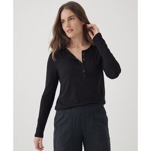 Pact Women's Black Featherweight Slub Henley Sz M